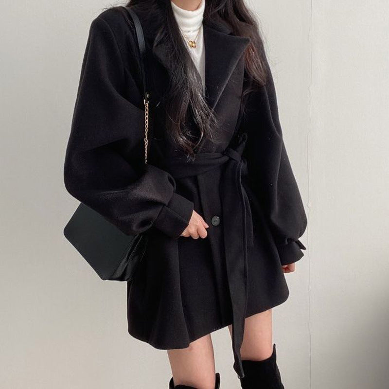 Women's British Style Woolen Mid-Length Coat