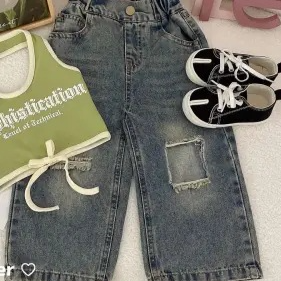 Girls' Summer Camisole Ripped Jeans