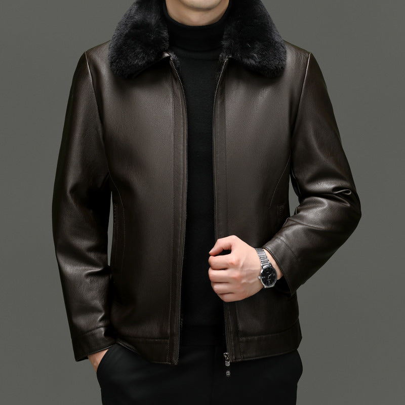 Fur-lined and thickened leather coat - Leather jacket