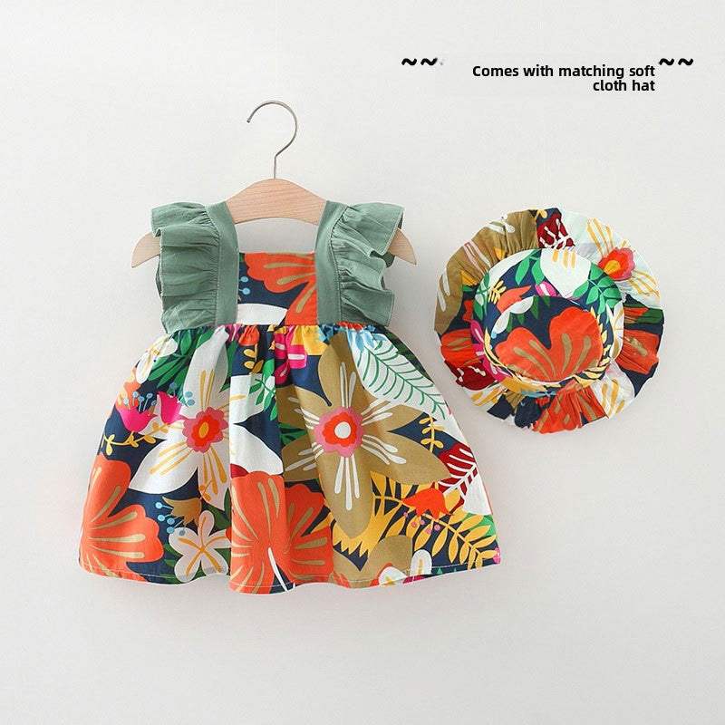 Girls' Floral Summer Dress with Hat