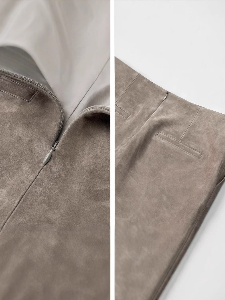 Genuine Leather Distressed Velvet Hip Skirt