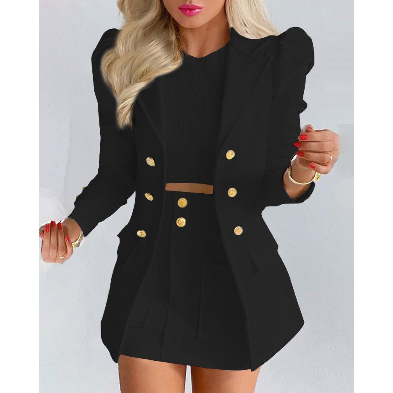 Women's suit set - Cardigan top with short skirt