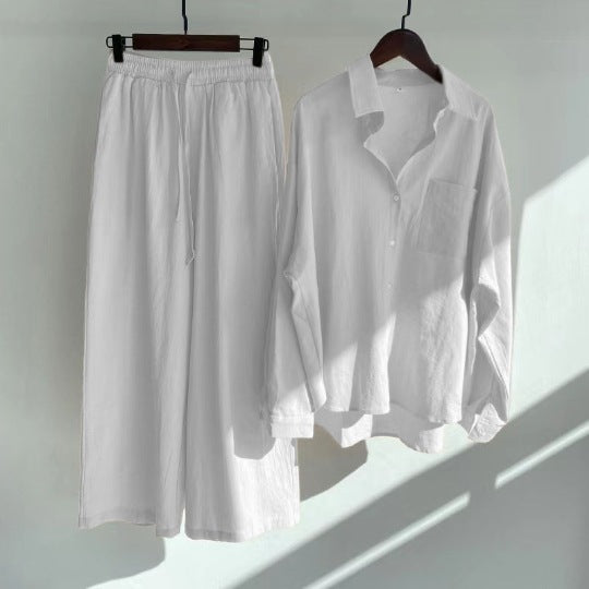 Women's Cotton Linen Shirt and Pants Set