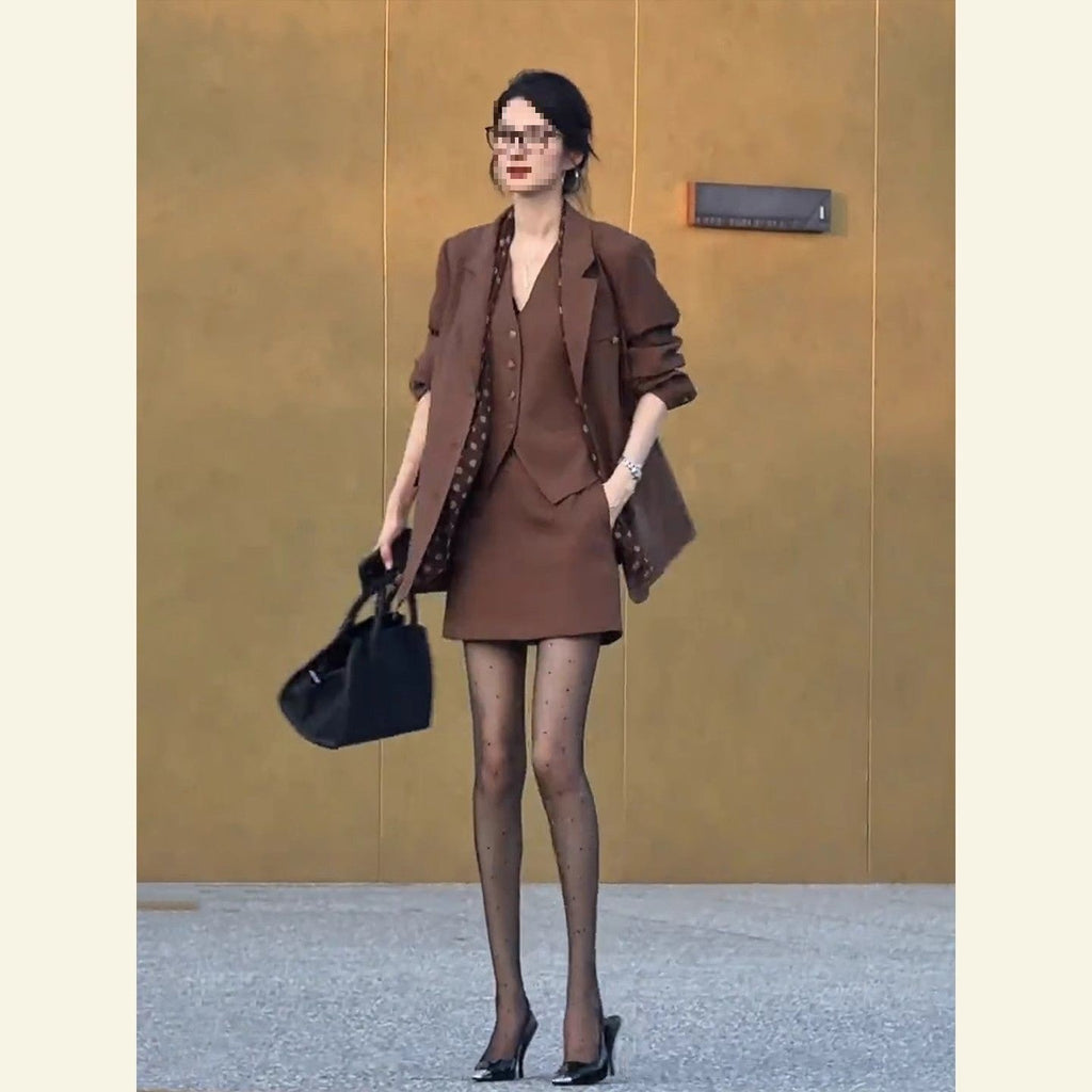 Sharp and polished business suit - Three-piece set suit jacket, vest, and skirt