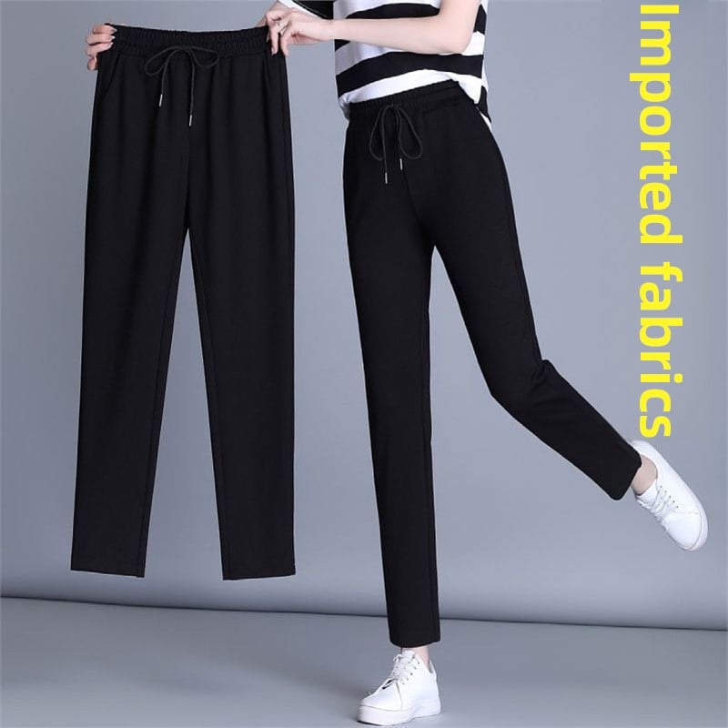 Women's High-Waisted Cotton Straight Casual Pants ? Summer Thin Elastic Trousers