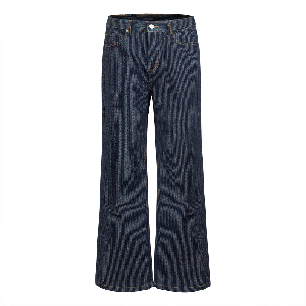 Jeans - Washed straight-leg wide-leg with slight ruffles