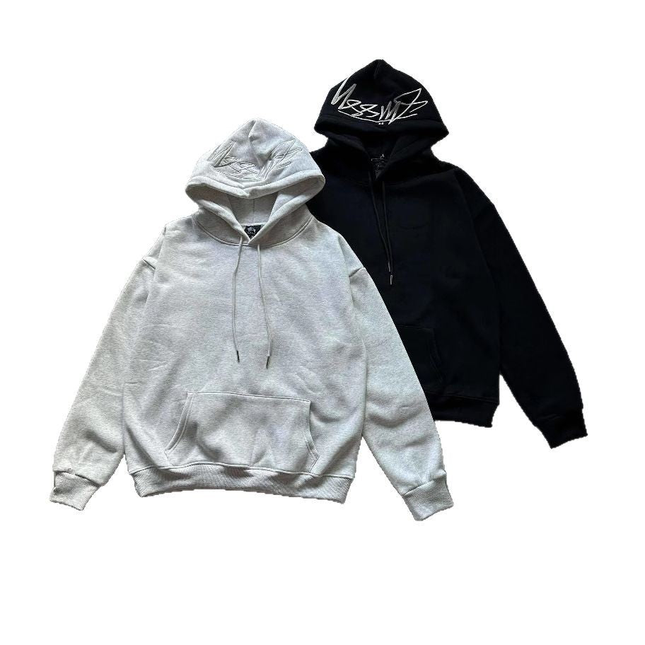 Embroidered Fleece-Lined Hooded Sweater