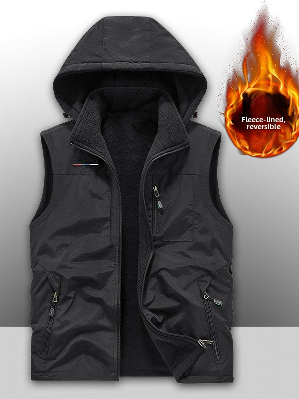 Reversible Fleece-Lined Multi-Pocket Vest for Men
