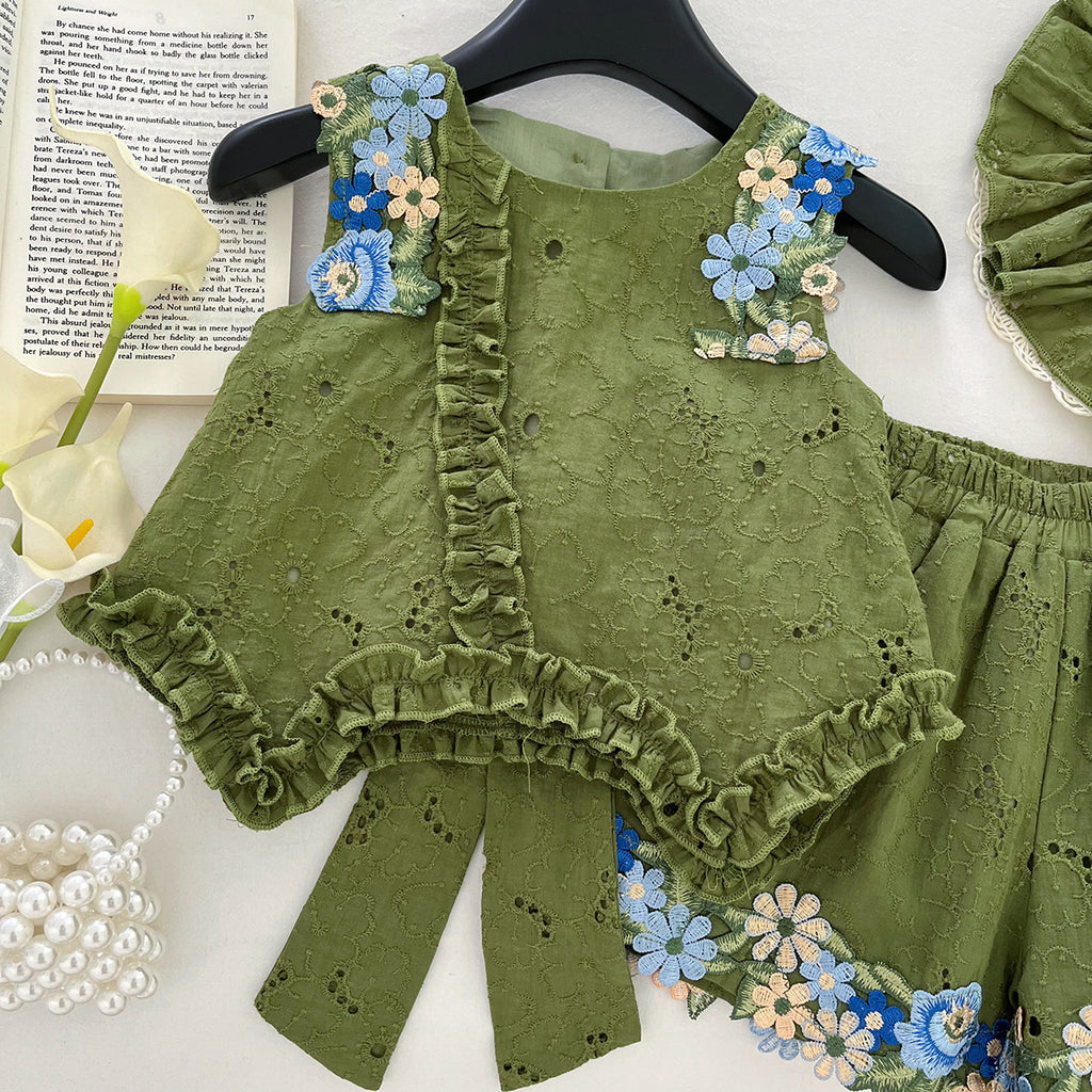Girls' Floral Backless Top and Shorts Set