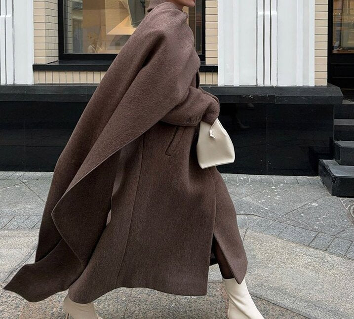 Scarf Collar Long Retro Coat for Women