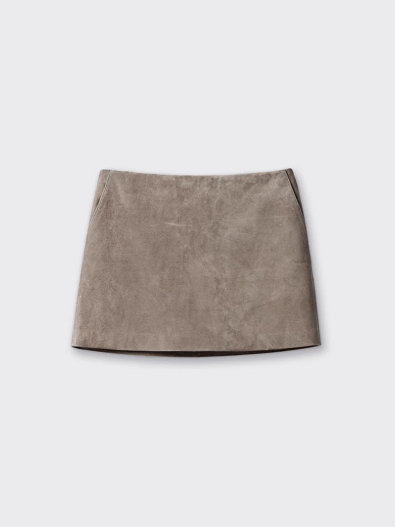 Genuine Leather Distressed Velvet Hip Skirt