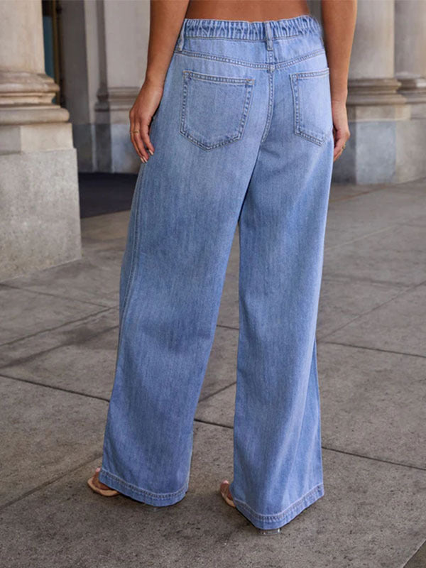High-waisted drawstring wide-leg jeans