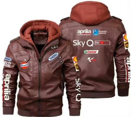 Men's Windproof PU Leather Jacket with Fleece Lining