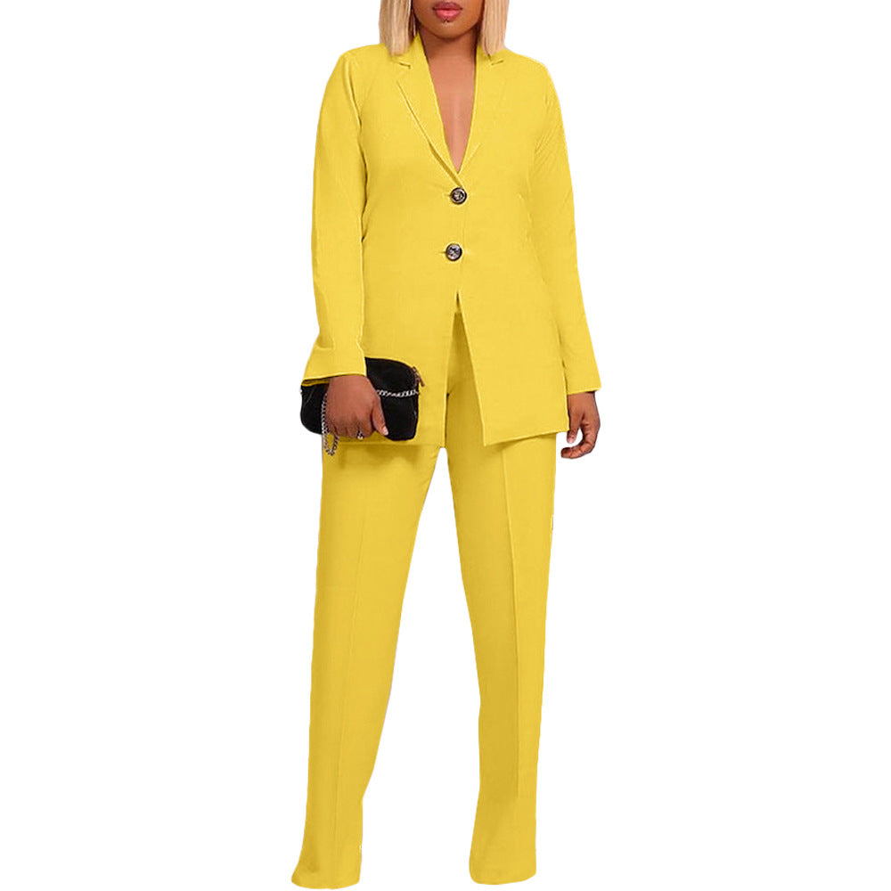 Women's Solid Color Suit Collar Two-Piece Set