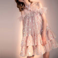 Off-Shoulder Sequined Mesh Dress