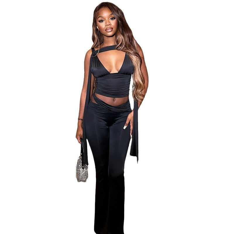 V-neck top with fitted trousers