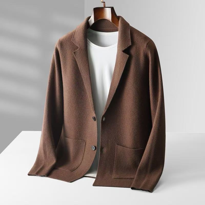 Men's Pure Wool V-neck Cardigan Thickened Sweater