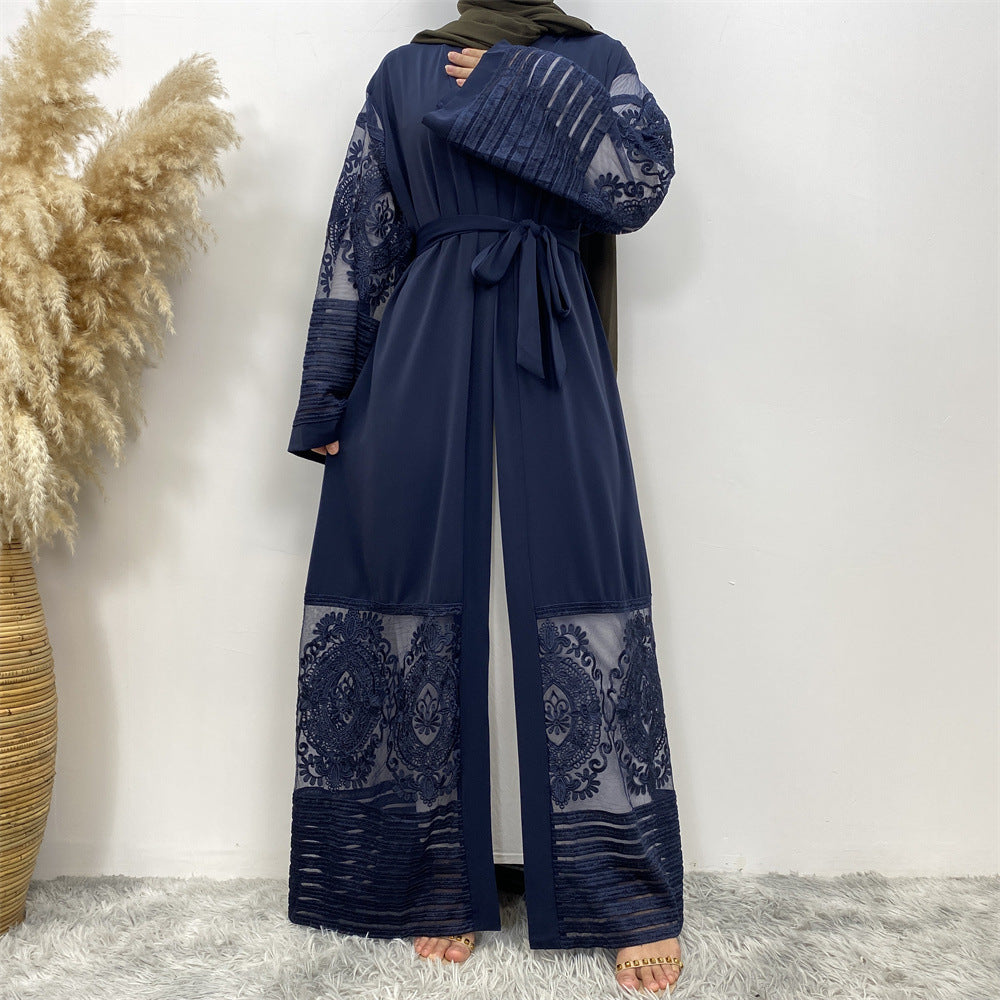 Cardigan Embroidered Mesh Robe Dress