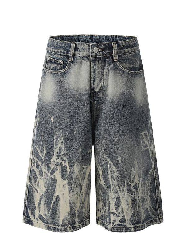 American Retro Washed Tie-Dye Denim Shorts for Men