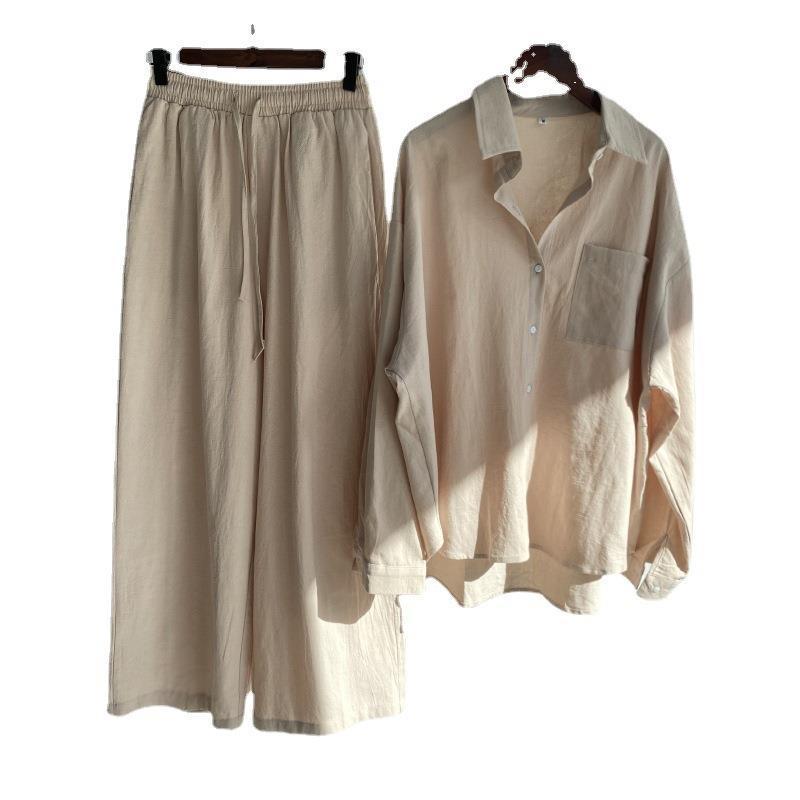 Long-sleeved shirt set for large-sized women's wear