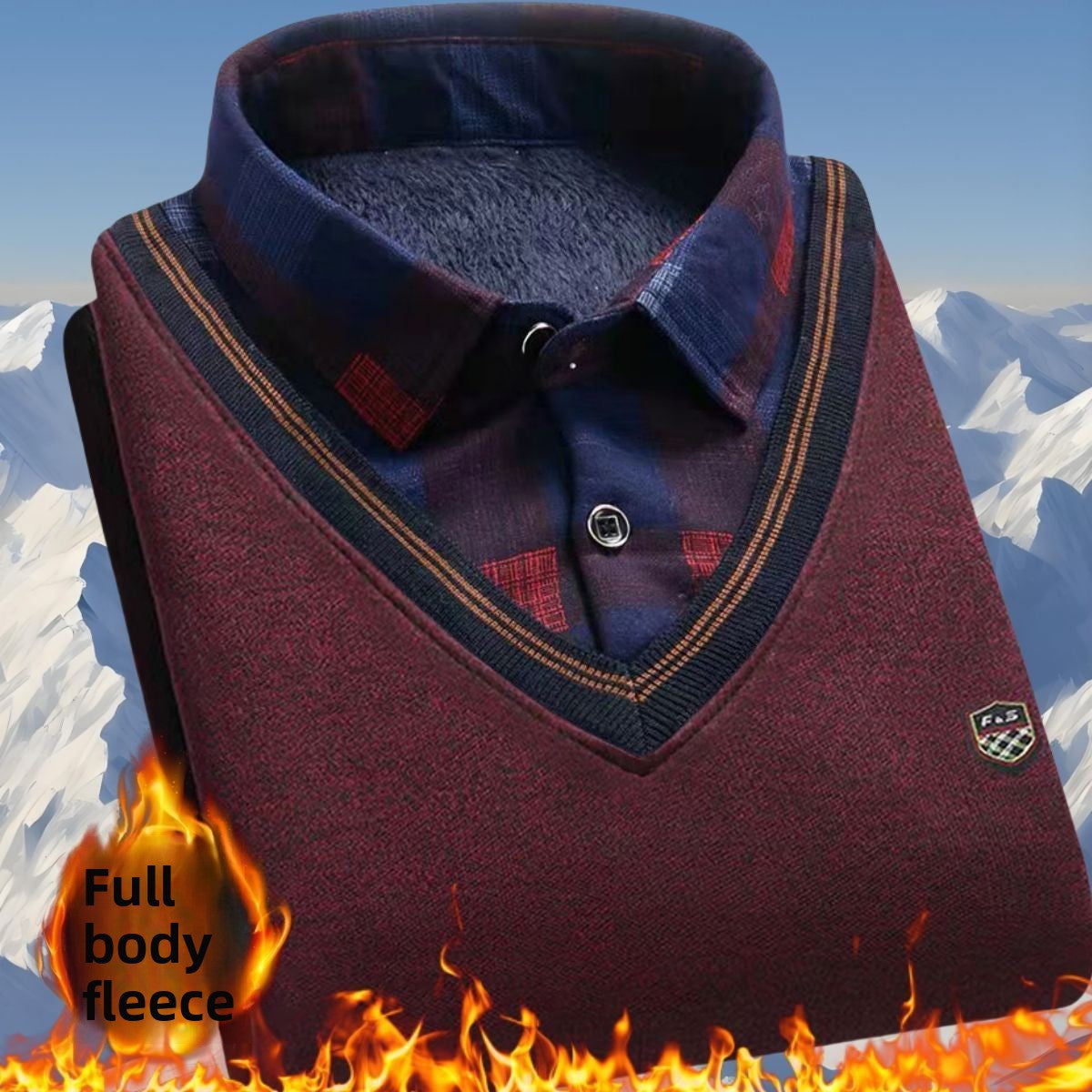 Winter fleece knitted sweater - fake two pieces