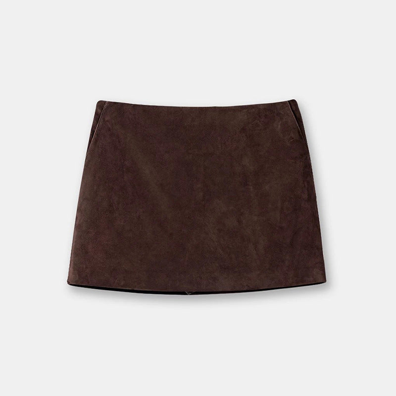 Genuine Leather Distressed Velvet Hip Skirt