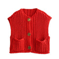 Short sleeve knitted cardigan without sleeves