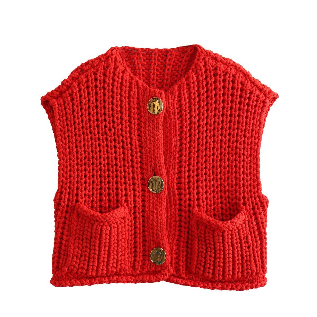 Short sleeve knitted cardigan without sleeves