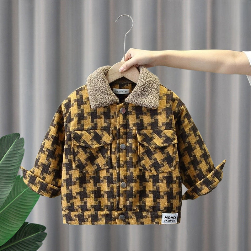 Boys' Plaid Fleece Hooded Jacket