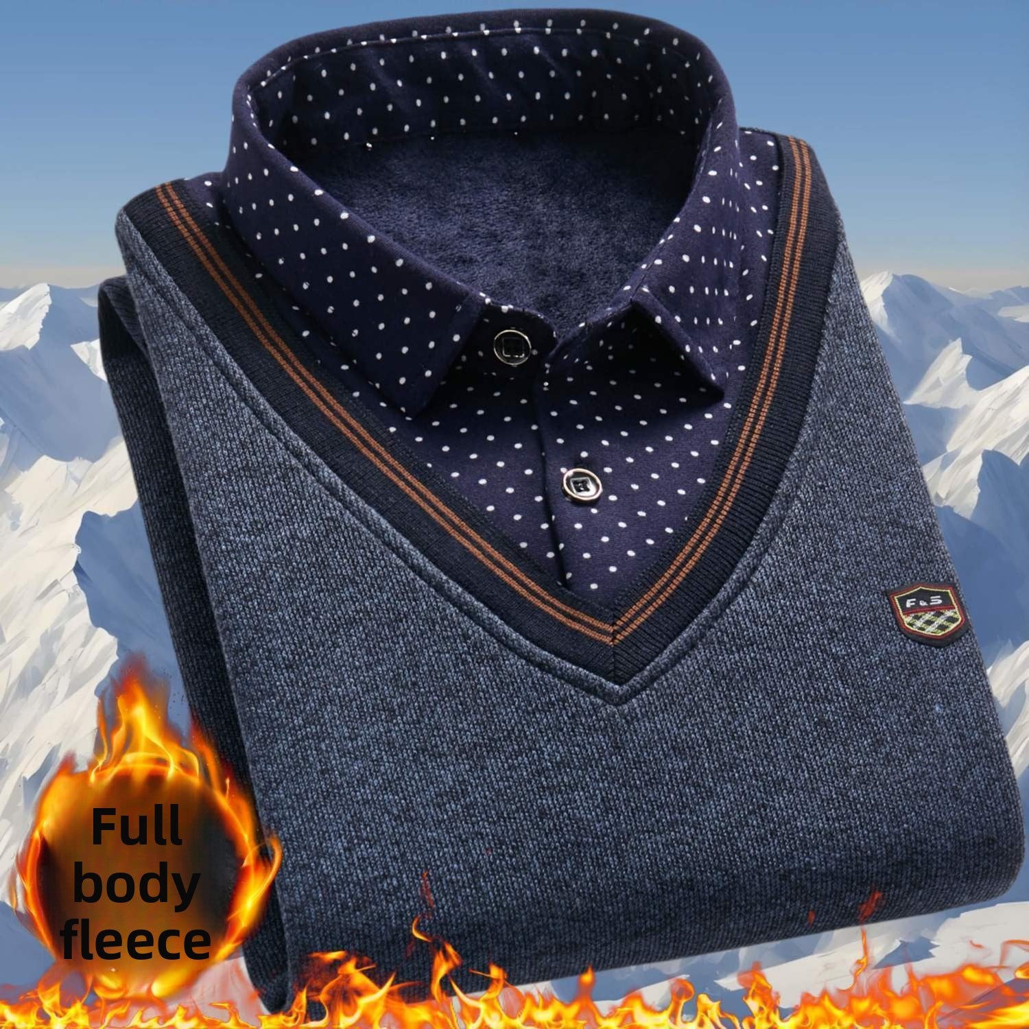 Winter fleece knitted sweater - fake two pieces