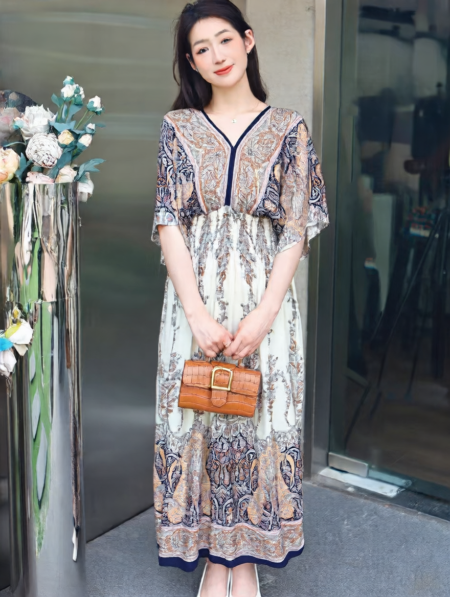V-neck beach vacation dress