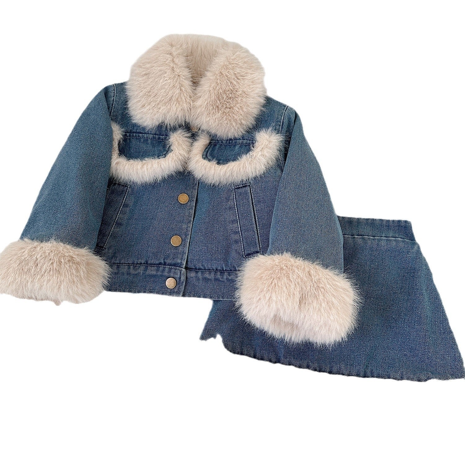 Girls' Winter Denim Jacket and Skirt