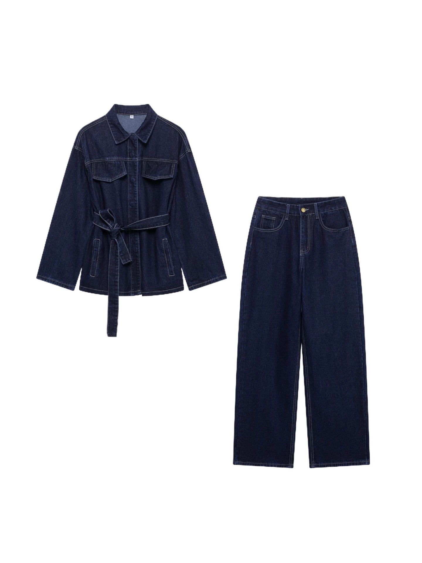 Women's Denim Suit with Waist Belt