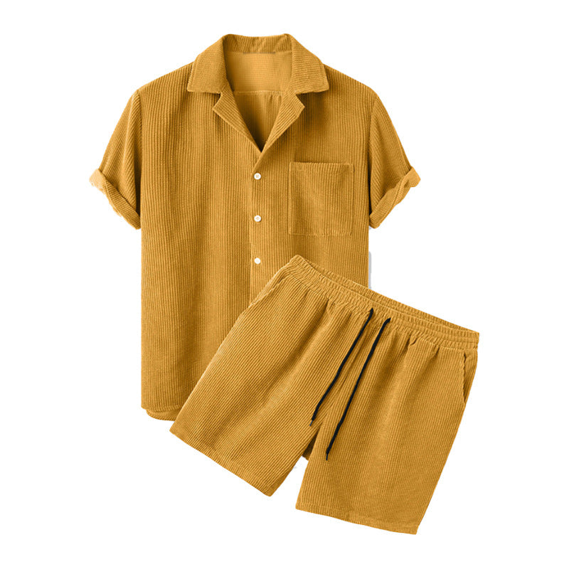 Men's Corduroy Short Sleeve Shirt and Shorts