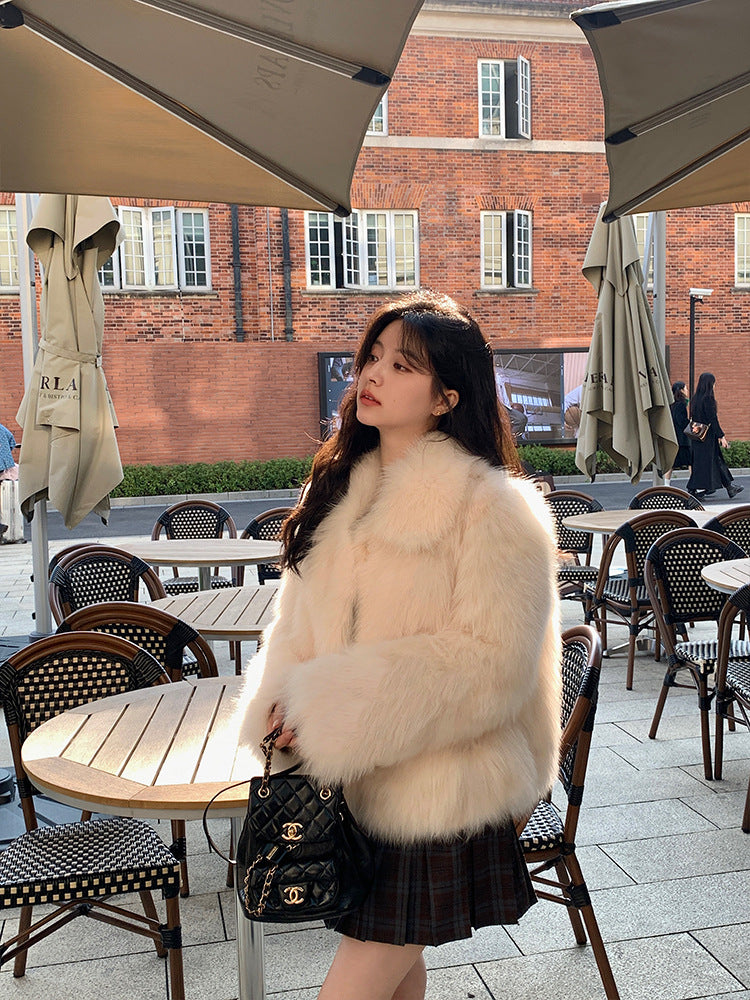 Women's Faux Fur Lapel Coat