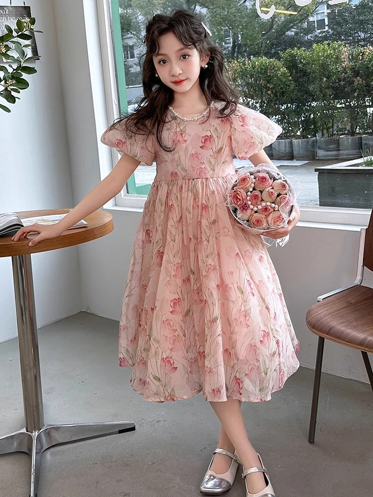 Girls Princess Dress with Puff Sleeves