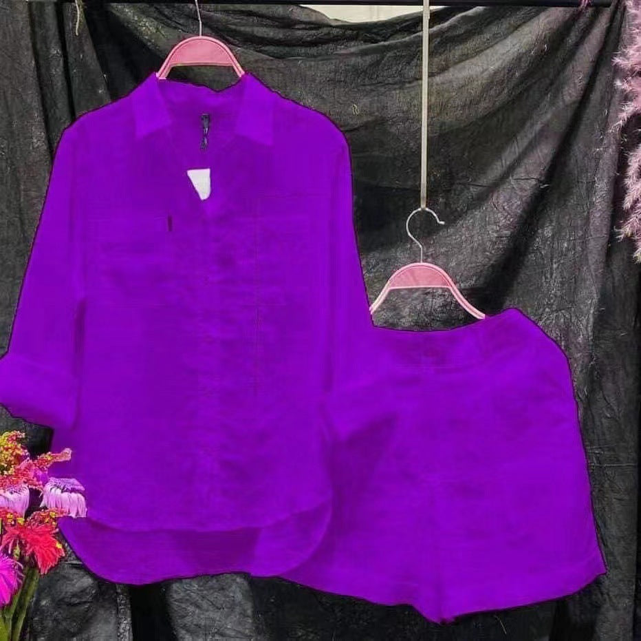 Plus Size Cotton Linen Casual Shirt and Pants Set