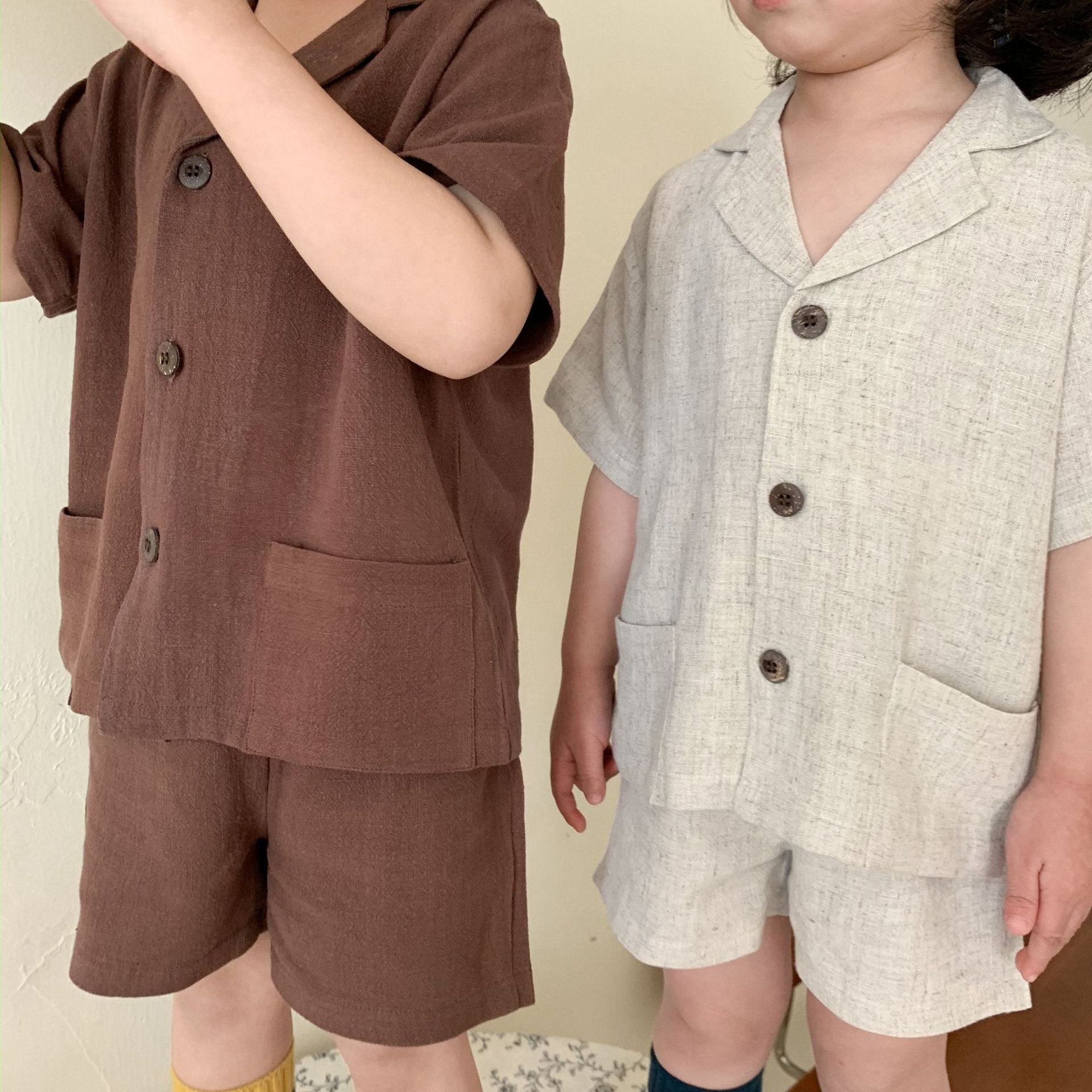 Kids' Linen Short Sleeve Shirt and Shorts Two-Piece Set