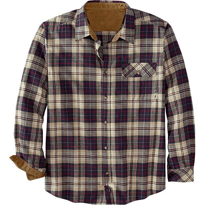 Men's Loose Fit Plaid Long Sleeve Shirt