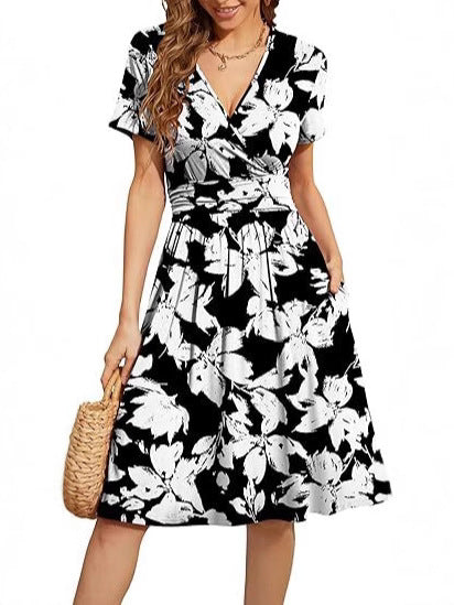 V-Neck Floral Party Dress