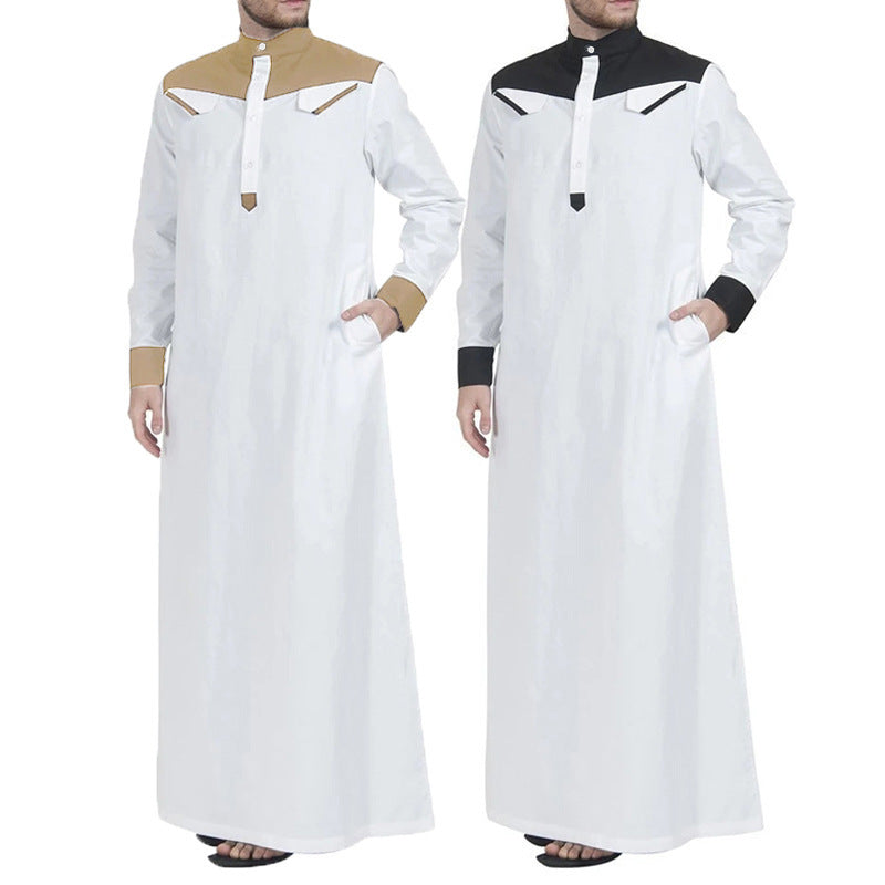 Men's Middle Eastern Ethnic Robe with Color Block Design