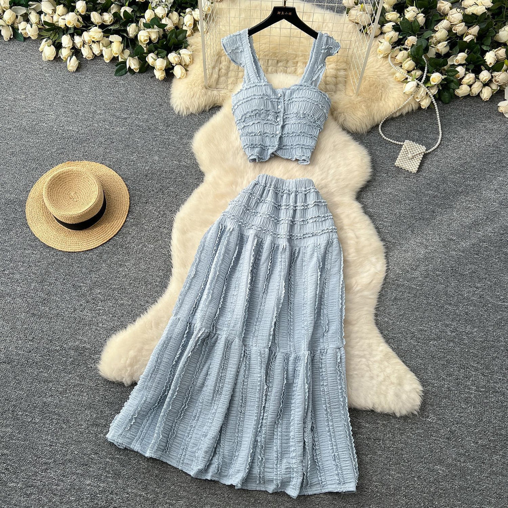 Women's Short Halter Top and Pleated Skirt Set