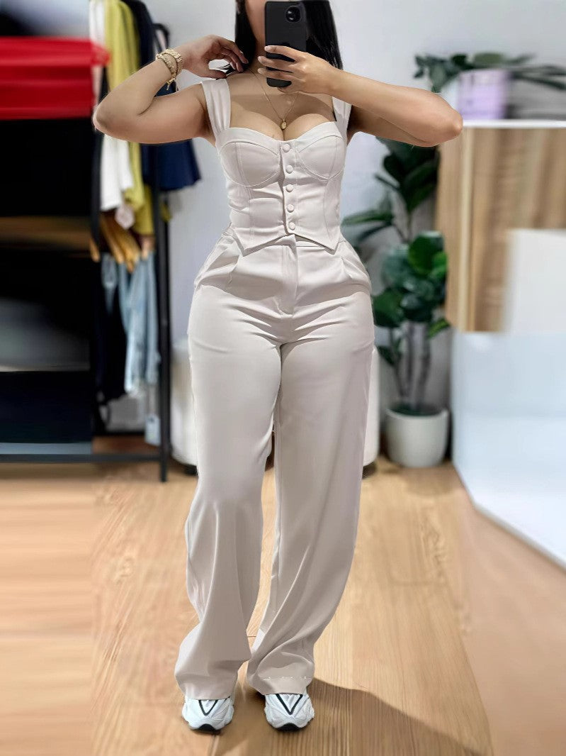 Thong tight-fitting tank top plus wide-leg pants set