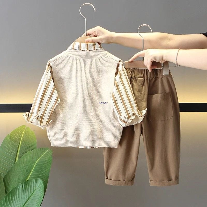 Boys' Corduroy Sweater Vest Three-Piece Set