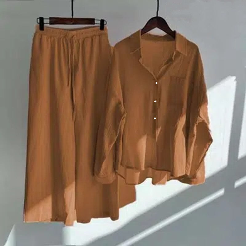 Women's Cotton Linen Shirt and Pants Set