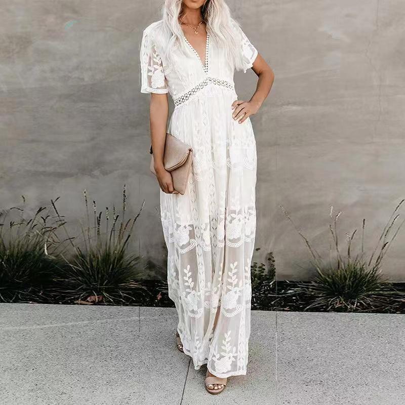 Lace long-sleeved chiffon dress