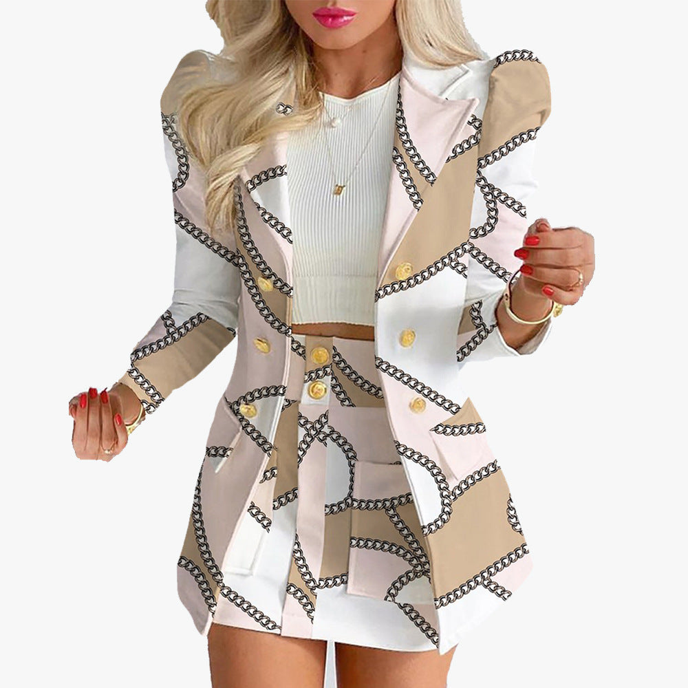Women's suit set - Cardigan top with short skirt