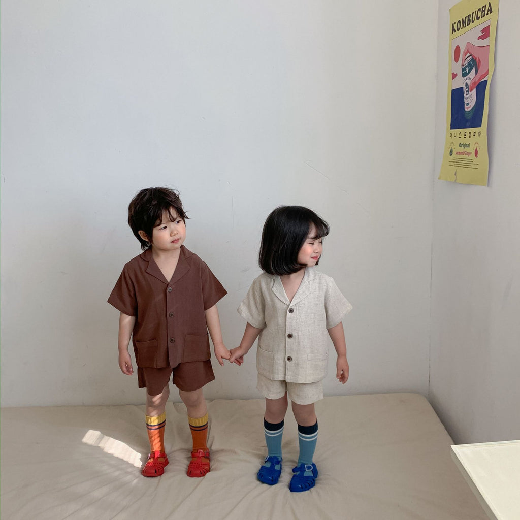 Kids' Linen Short Sleeve Shirt and Shorts Two-Piece Set