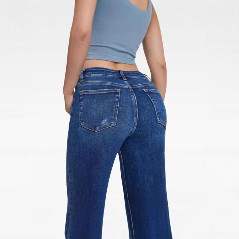 Women's Washed Loose Micro-Flared Mid-Rise Jeans