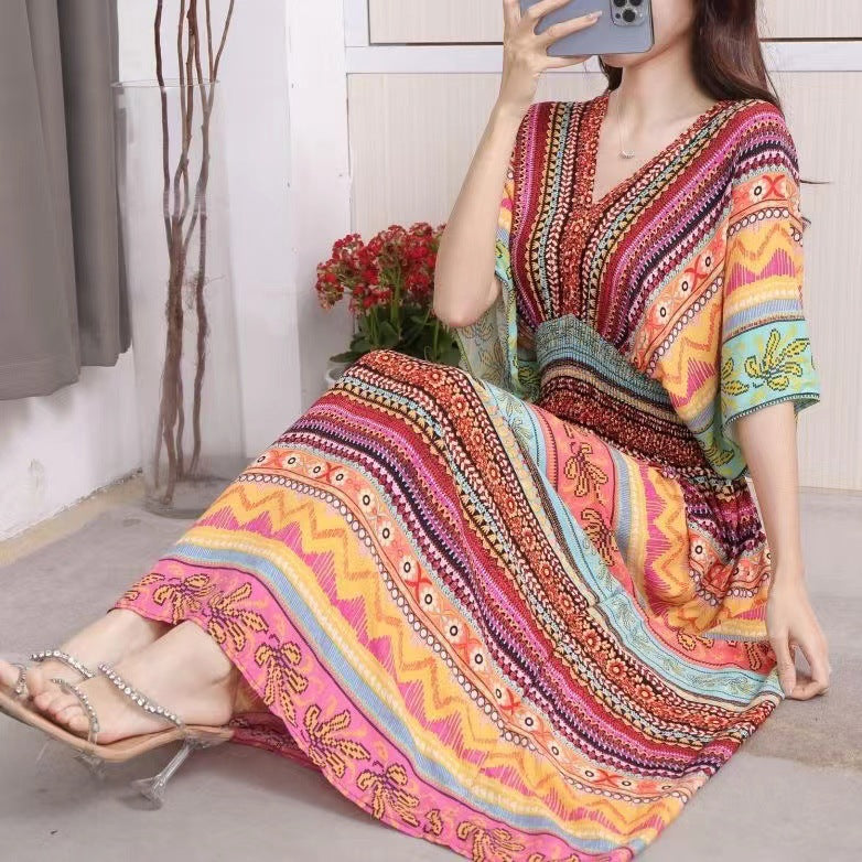 V-neck beach vacation dress